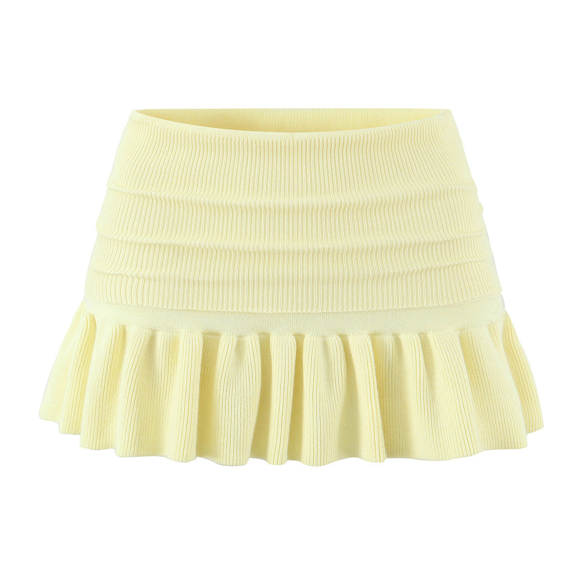 hic Low-Waisted Elastic Pleated Knitted Mini Skirt