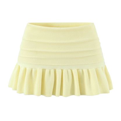 hic Low-Waisted Elastic Pleated Knitted Mini Skirt