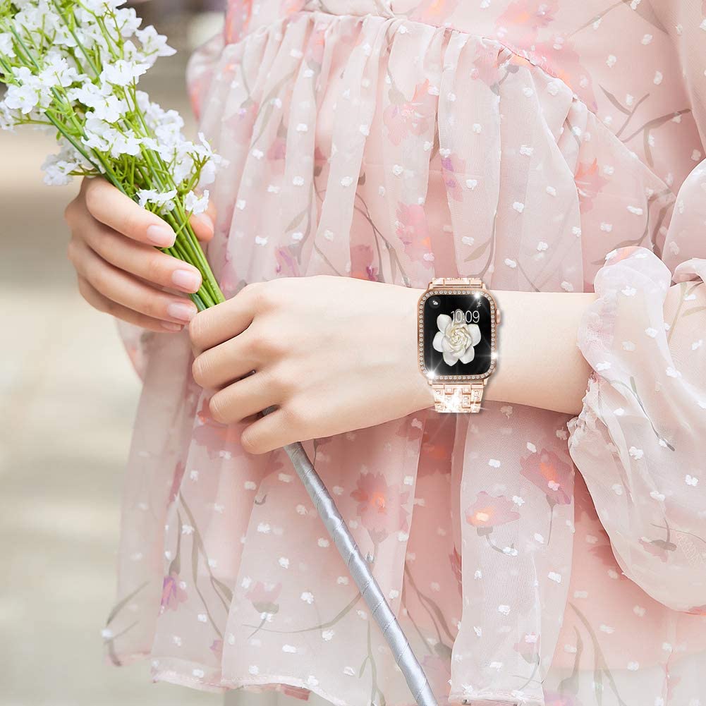 Women's Bling Rhinestone Band for iWatch Series 8 7 6 SE 5 3 - Elegant Metal Bracelet 40mm 41mm 44mm 45mm