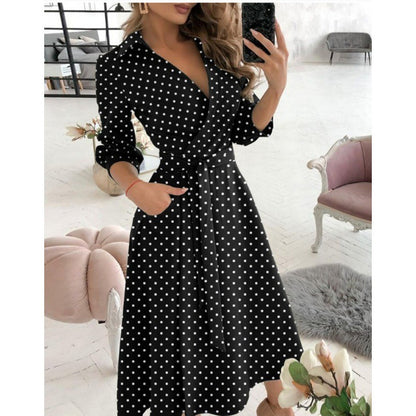 Elegant V-Neck Wrap Midi Dress - Chic Long Sleeve Office & Party Wear for Women