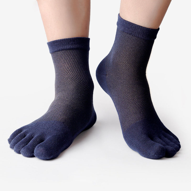 Premium 100% Cotton Five-Finger Socks for Men - Breathable Mesh Summer Socks