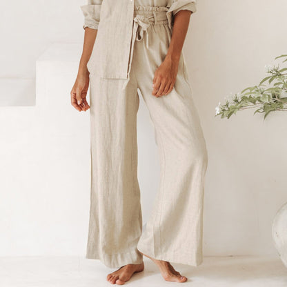 Breathable Tencel Linen Casual Pants | High-Rise Straight Wide Leg Summer Trousers