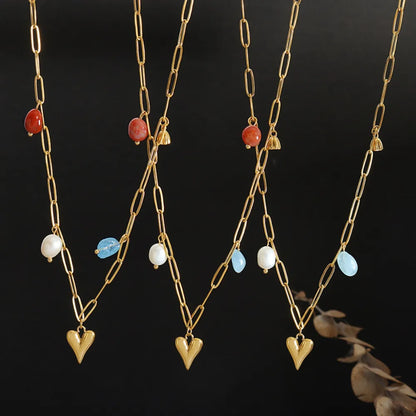 Gold Heart Pendant with Colorful Gemstone Drops