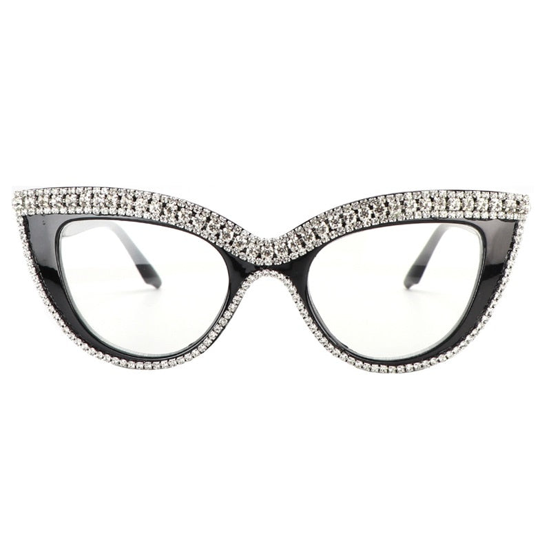 Luxury Cat Eye Anti-Blue Light Reading Glasses - Rhinestone Trim Presbyopic Eyewear for Women