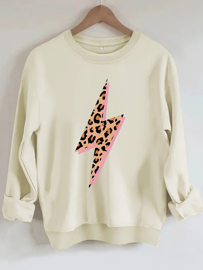 Women's Lightning Bolt with Leopard Pattern Print Sweatshirt | Crewneck Graphic Pullover