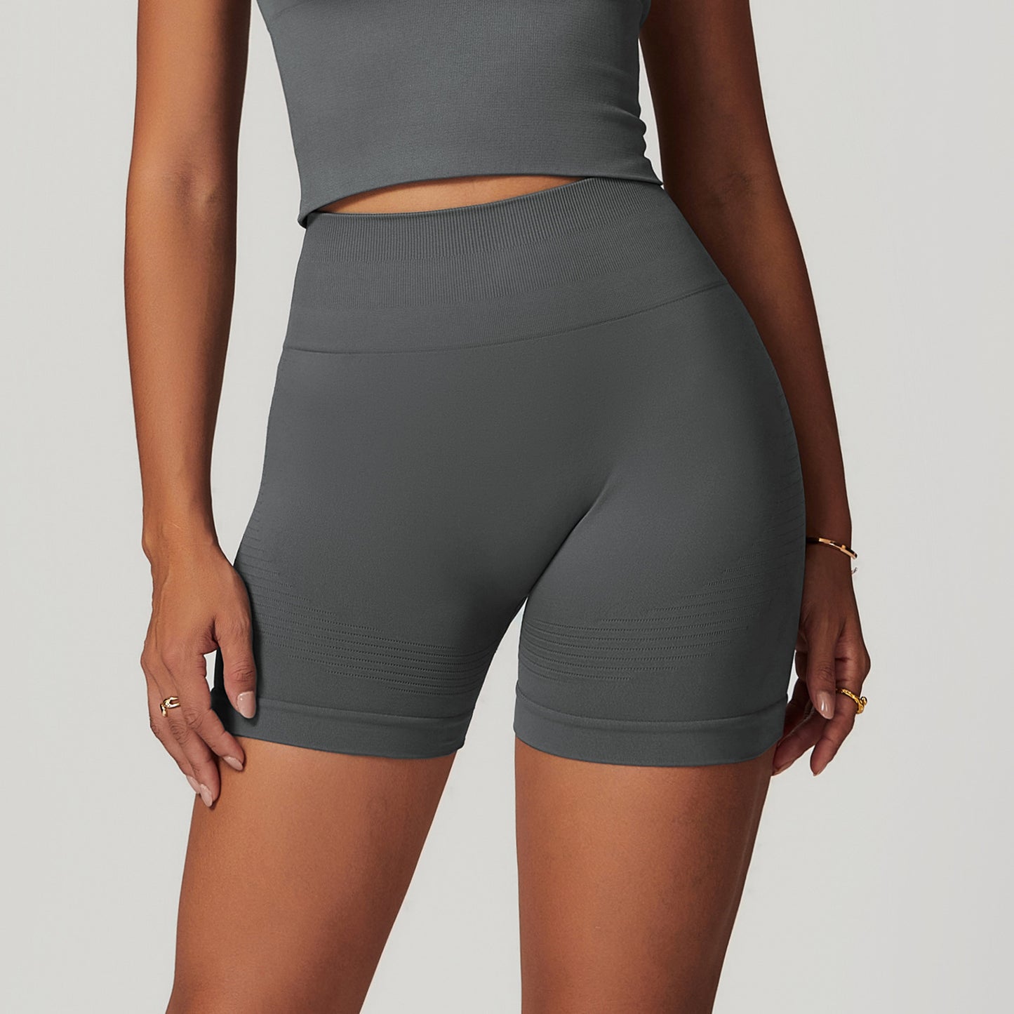 High Waisted Ribbed Fitness Workout Shorts - Stretchy Athletic Biker Shorts