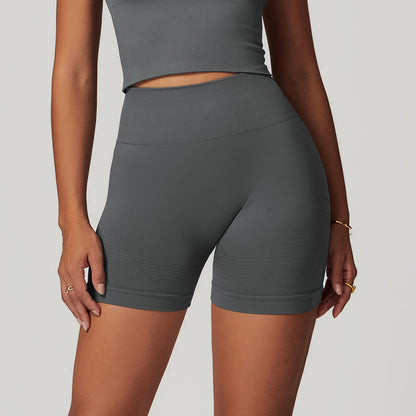 High Waisted Ribbed Fitness Workout Shorts - Stretchy Athletic Biker Shorts
