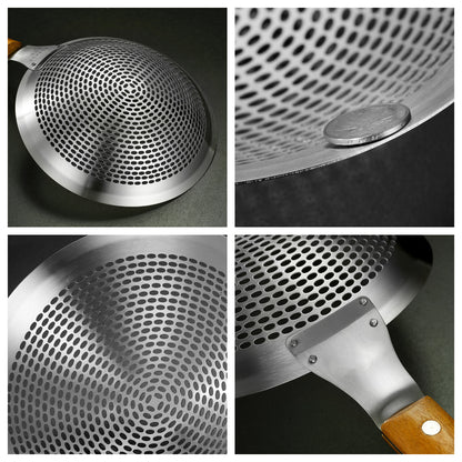 Large Stainless Steel Spider Strainer Skimmer with Wooden Handle for Frying and Cooking