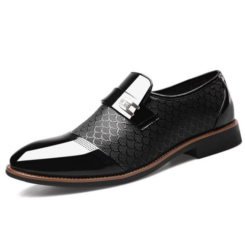 Premium Glossy Textured Dress Shoes with Metal Strap for Men