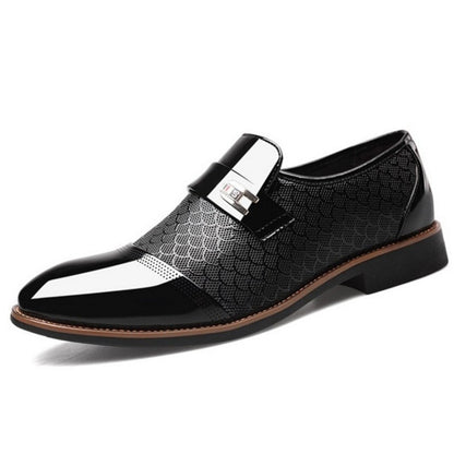 Premium Glossy Textured Dress Shoes with Metal Strap for Men