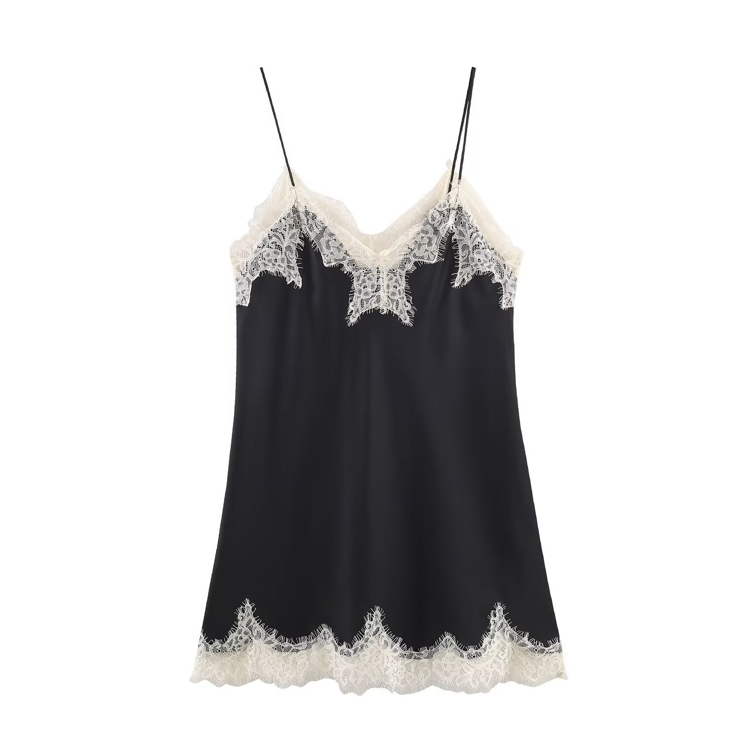 Luxury Lace Trim Satin Cami Top – Chic Color Blocked Sleeveless Silk-Textured Tank for Women