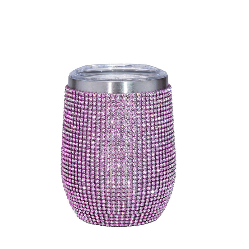 12oz Luxury Diamond Rhinestone Wine Tumbler - Insulated Stainless Steel Cup with Straw & Lid