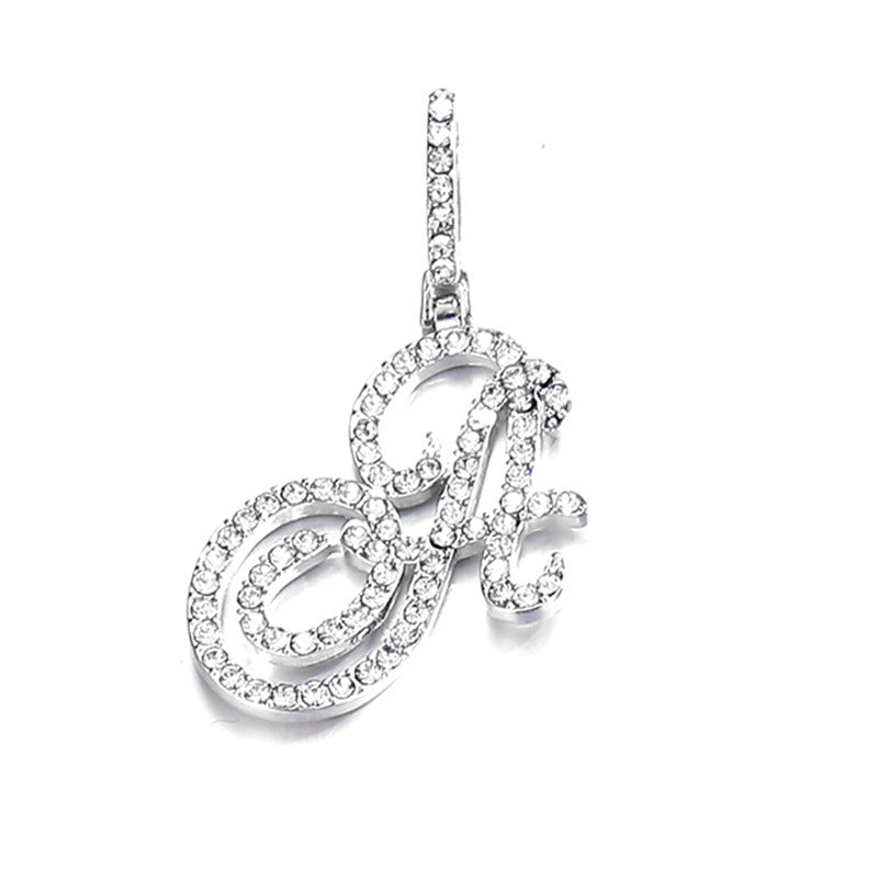 Iced Out Initial Letter Pendant Cuban Chain Necklace