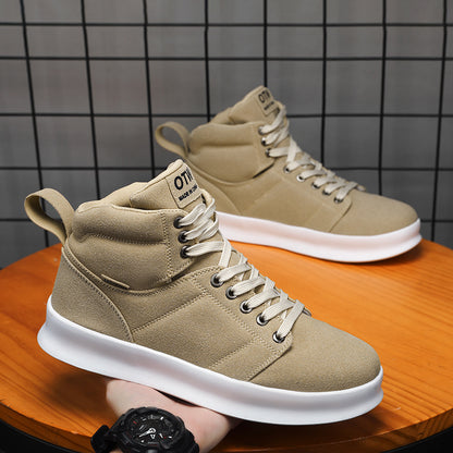 Men's High Top Suede Board Shoes - Comfortable Thick Sole Casual Sneakers