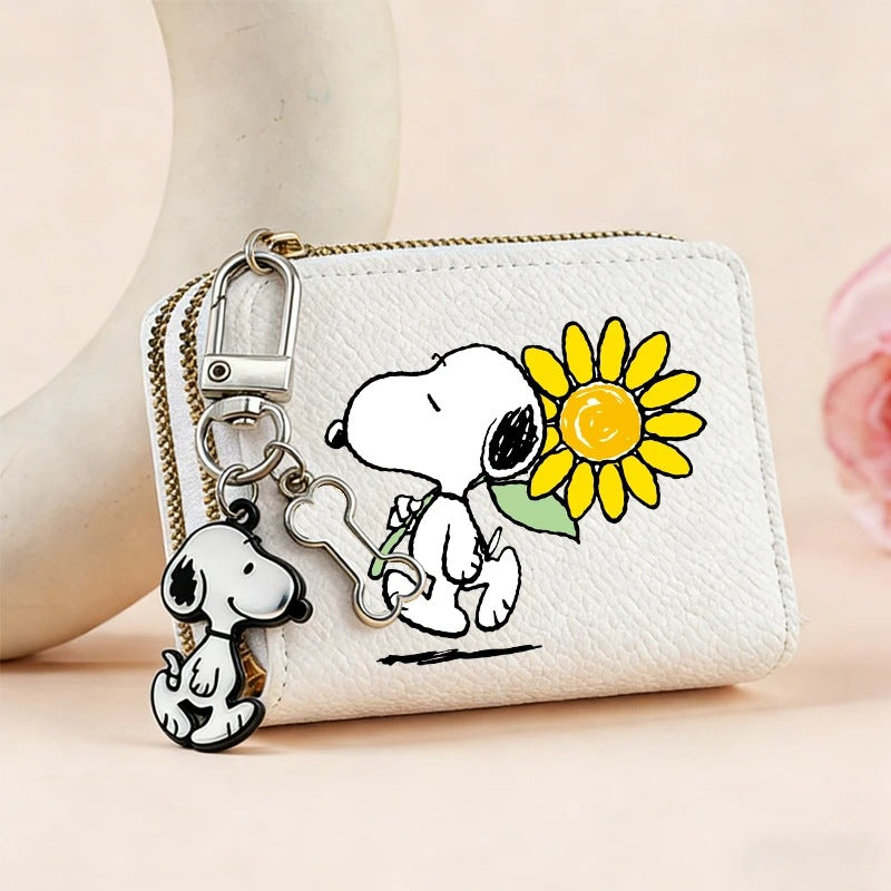 Cute Snoopy Dog Double Zipper Coin Wallet - Mini Credit Card Holder & Cartoon Pouch