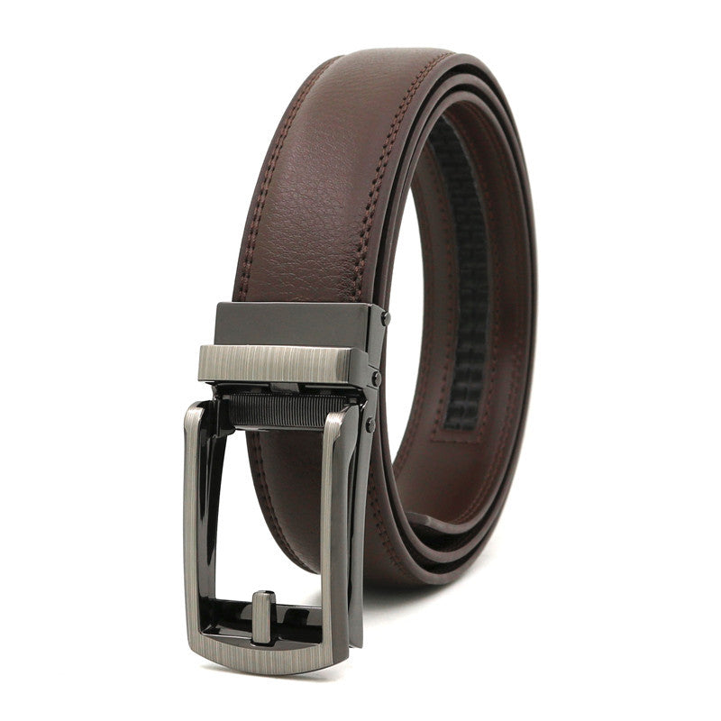 Men's Automatic Buckle Ratchet Belt | Premium Two-Layer Cowhide Leather Click Belt