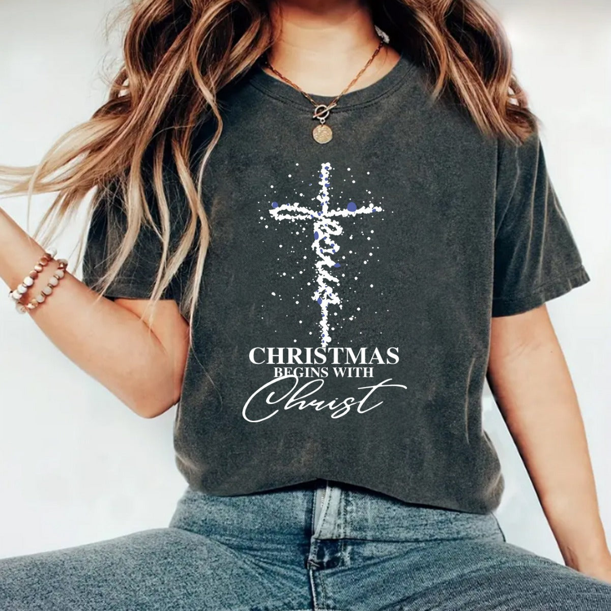 CHRISTMAS Pattern Printed Round Neck Short Sleeve T-Shirt | 'Jesus is the Reason' Faith Tee