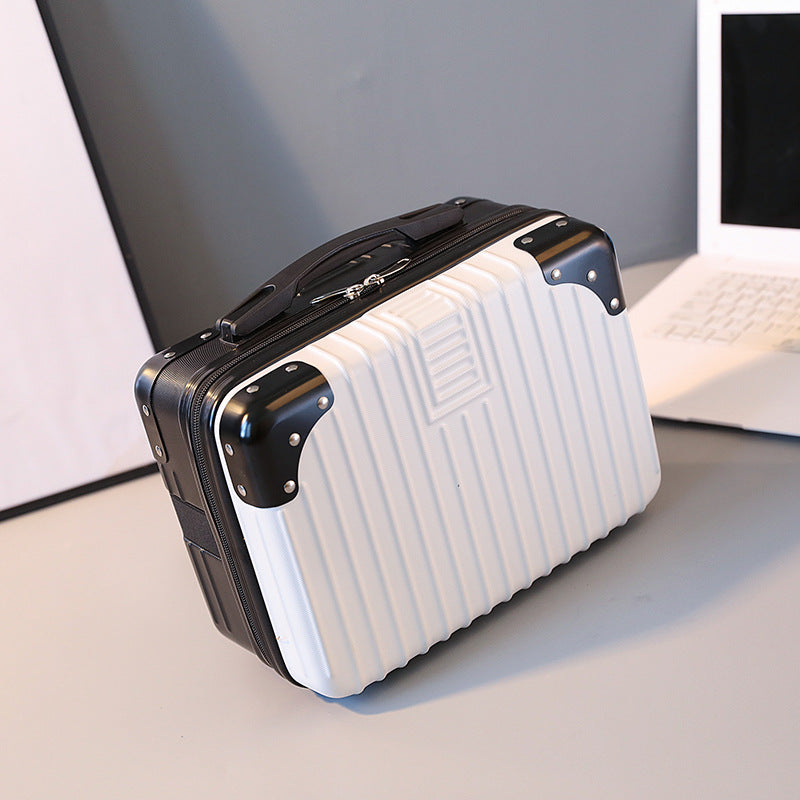 Vintage Luggage Mini Makeup Case | 14-Inch Small Storage Lock Box