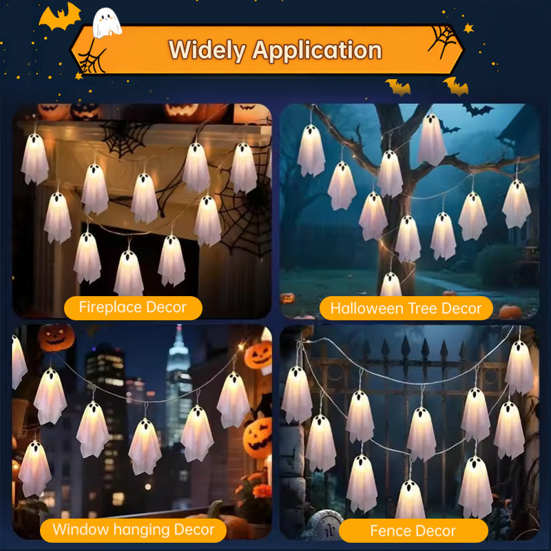Halloween Ghost String Lights with 8 Modes / Waterproof Indoor/Outdoor Decor for Haunted House, Party, and Porch