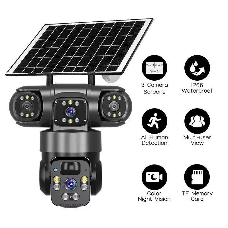 Wireless V380 Multi-View 3-Lens 4G/WIFI Solar Surveillance Camera