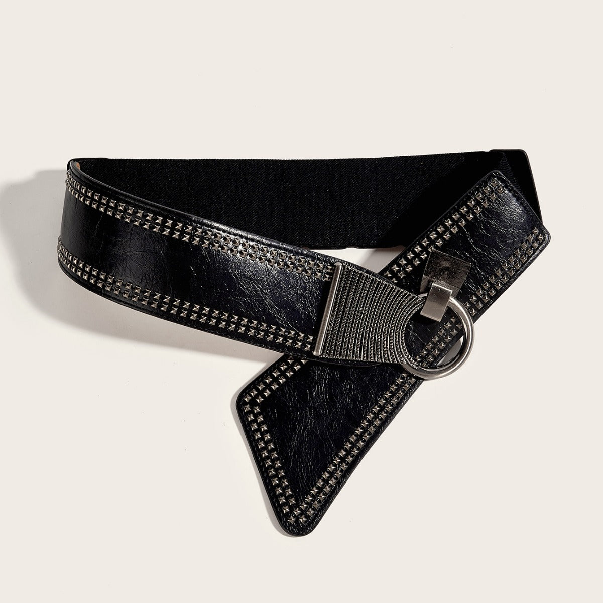 Retro Wide Stretch Waist Belt with Unique Ring Buckle for Dresses