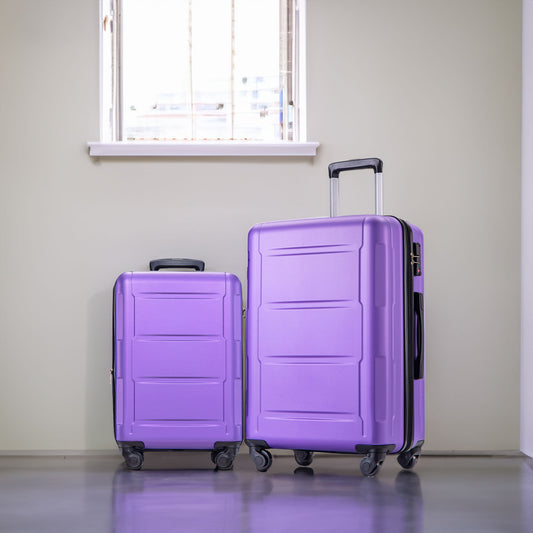 2-Piece Expandable ABS Lightweight Spinner Luggage Set with TSA Lock - Purple (20"+24")