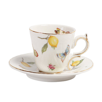 European-Style Elegant Lemon Ceramic Espresso Cup and Saucer Set