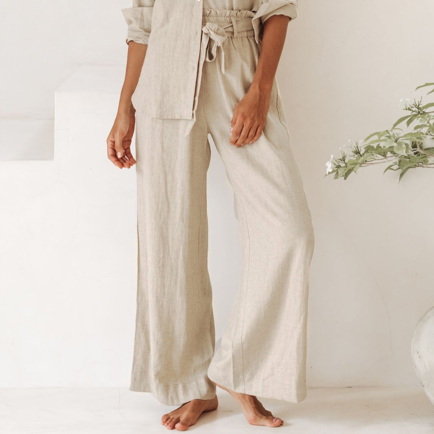 Breathable Tencel Linen Casual Pants | High-Rise Straight Wide Leg Summer Trousers