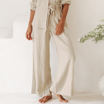 Breathable Tencel Linen Casual Pants | High-Rise Straight Wide Leg Summer Trousers