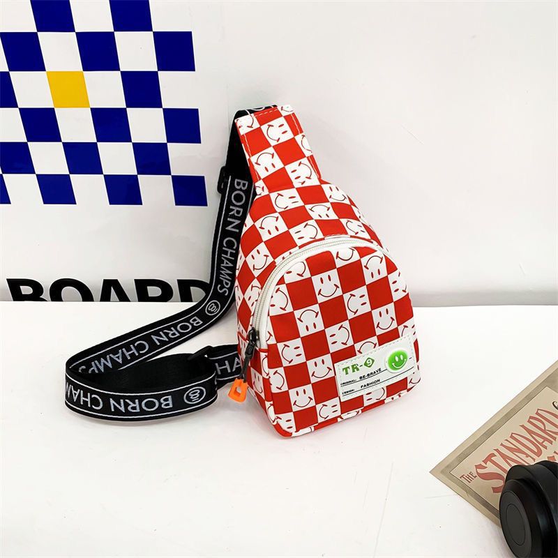 Kids' Lightweight Plaid Chest Bag - Contrast Color Messenger & Waist Bag for Outdoor Play