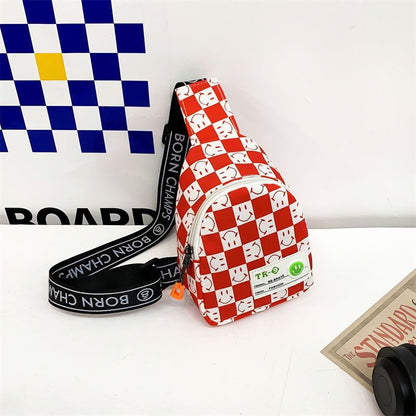 Kids' Lightweight Plaid Chest Bag - Contrast Color Messenger & Waist Bag for Outdoor Play