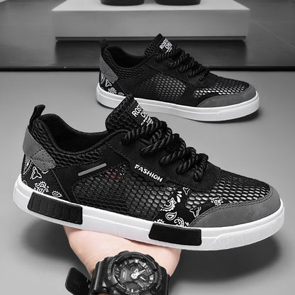 Trendy Navy & Beige Mesh Board Shoes - Versatile Casual Sneakers for Men
