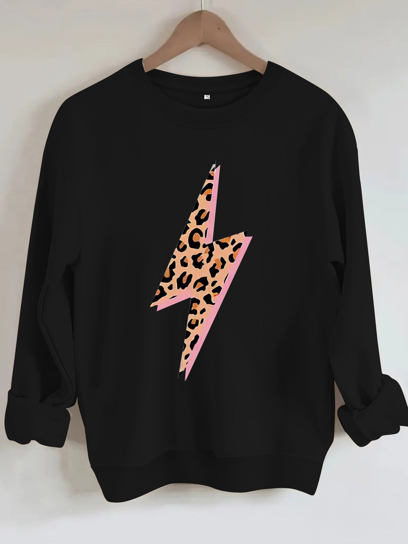 Women's Lightning Bolt with Leopard Pattern Print Sweatshirt | Crewneck Graphic Pullover