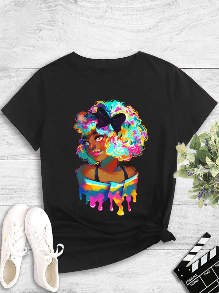 Melanin Pop Art Print Tee - Casual Short Sleeve Black T-Shirt