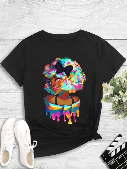 Melanin Pop Art Print Tee - Casual Short Sleeve Black T-Shirt