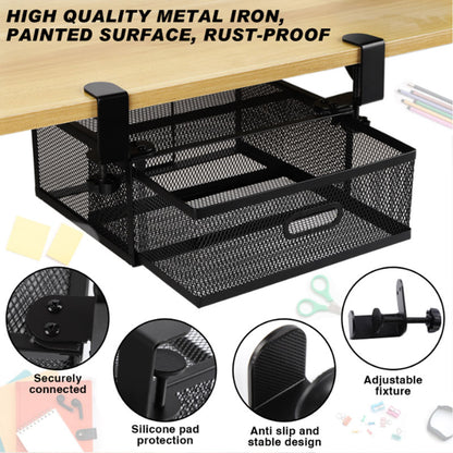 Clamp-On Under-Table Organizer - No-Drill Hidden Hanging Shelf for Desk Storage