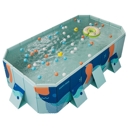 Large Foldable Rectangular Family Swimming Pool, Non-Inflatable Above Ground Pool