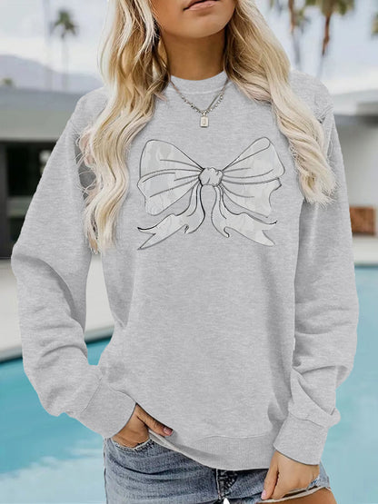 Elegant Bow Pattern Printed Crewneck Sweatshirt | Casual Women's Pullover Top