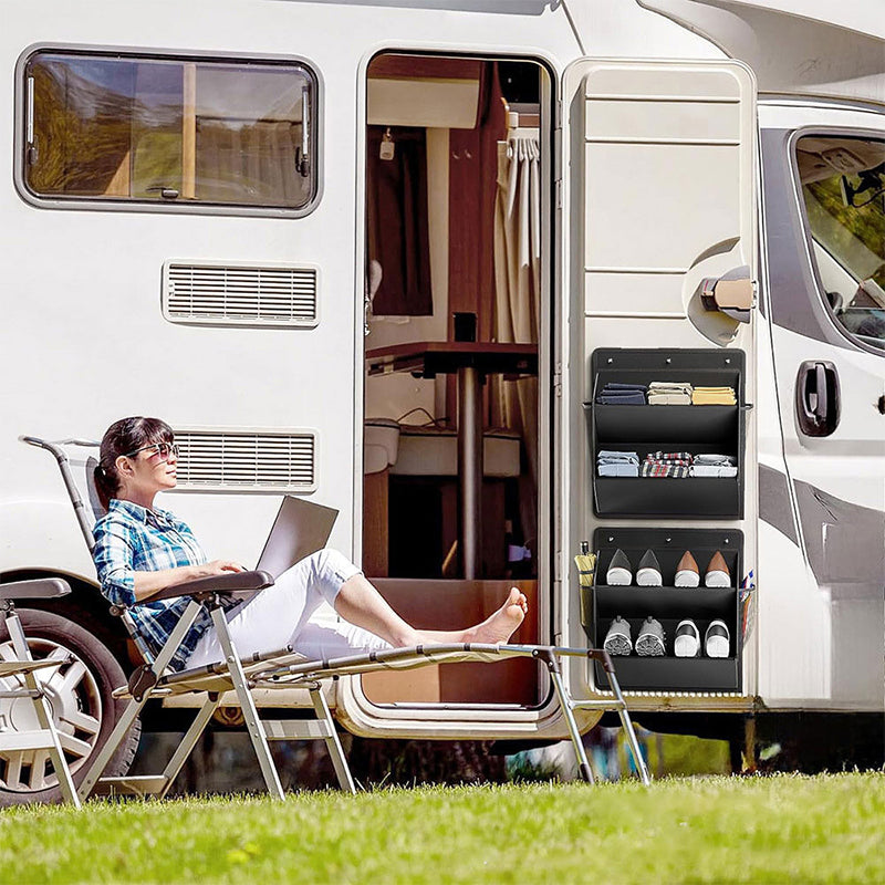 Adhesive RV Shoe Storage Bag - Over-The-Door Hanging Organizer with Deep Pockets