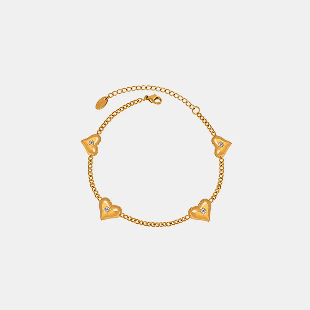 Minimalist Gold Plated Heart Charm Bracelet with Zircon Crystal