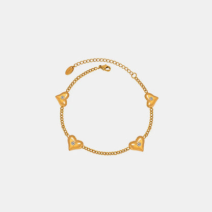 Minimalist Gold Plated Heart Charm Bracelet with Zircon Crystal