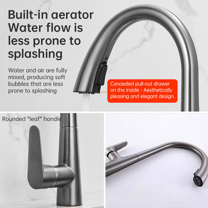 Polished Gold 304 Stainless Steel Kitchen Faucet with Pull-Down Sprayer