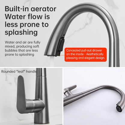 Polished Gold 304 Stainless Steel Kitchen Faucet with Pull-Down Sprayer
