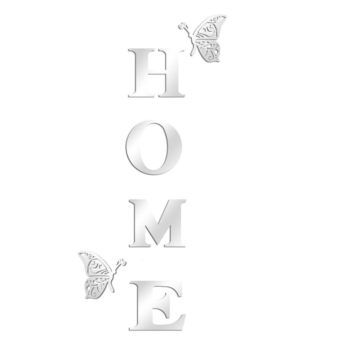 3D Acrylic Mirror Wall Sticker – "HOME" Letter with Butterflies for Living Room Decor