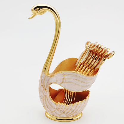Elegant Swan Holder with Dessert Forks and Coffee Spoons