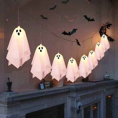 Halloween Ghost String Lights with 8 Modes / Waterproof Indoor/Outdoor Decor for Haunted House, Party, and Porch
