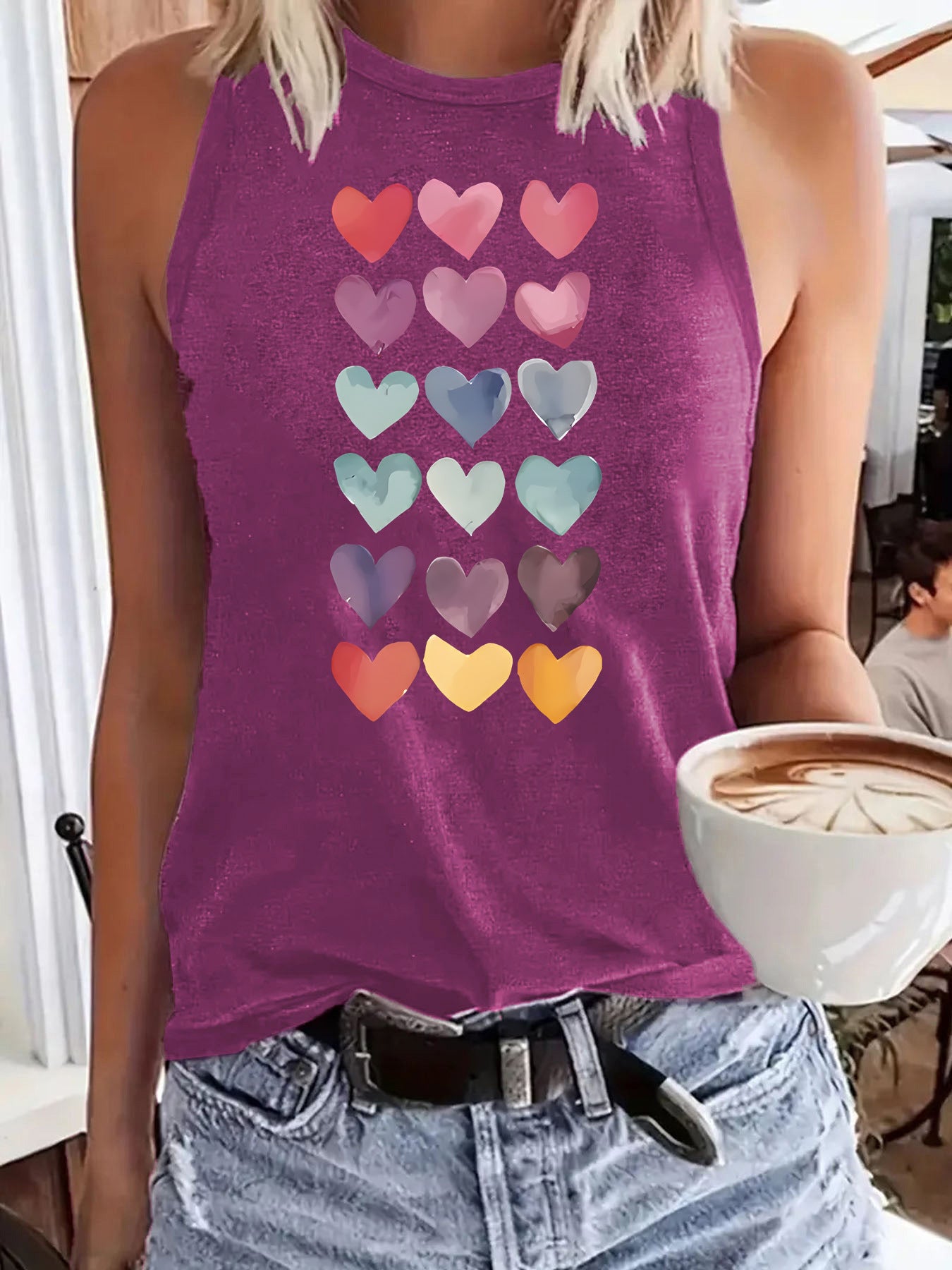 Colorful Heart-Shaped Pattern Loose Women's Vest | Graphic Valentine's Day Tank Top