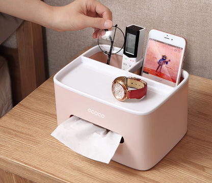 Multifunctional Desktop Tissue Box Cover – Stylish Paper Holder & Stationery Organizer for Home & Office