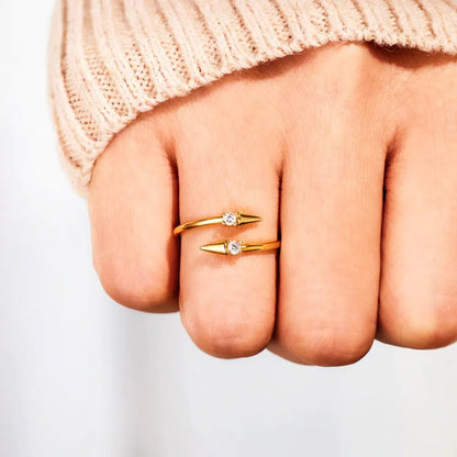 Gold Plated 925 Silver Bypass Ring with Zircon Points