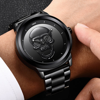 LIGE Men's Creative 3D Skull Watch - Punk Style Stainless Steel Quartz Wristwatch